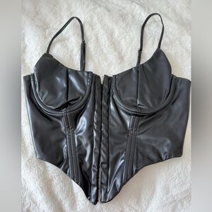 Stylish Black Faux Leather Corset Boutique Top